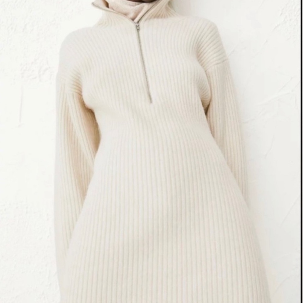 H&M cream dress | half zip sweater dress